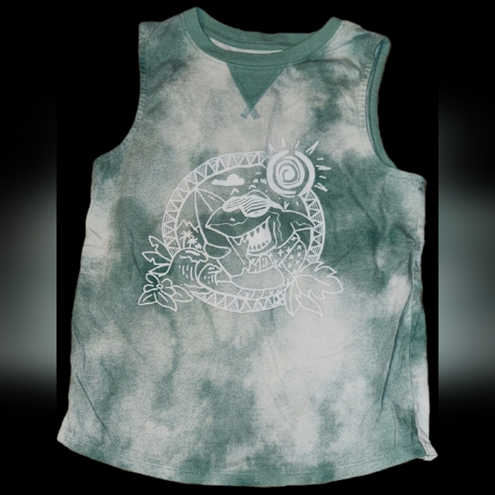 ❤️3/15$❤️Cat And JACK Kids SHARK BEACH  Graphic Tank Top - Green SIZE S